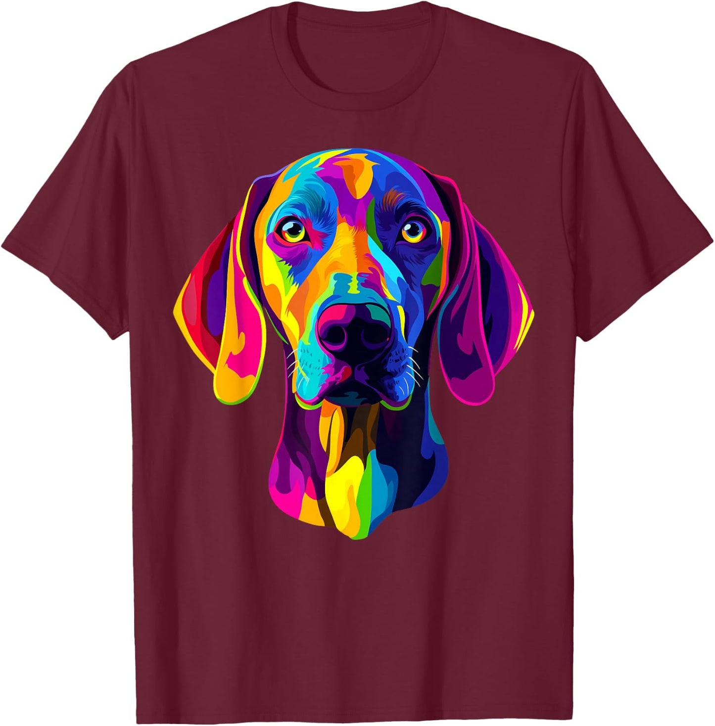 Colorful Weimaraner Face Rainbow Dog Lover Men Women Black T-Shirt - T-Shirt | Maroon