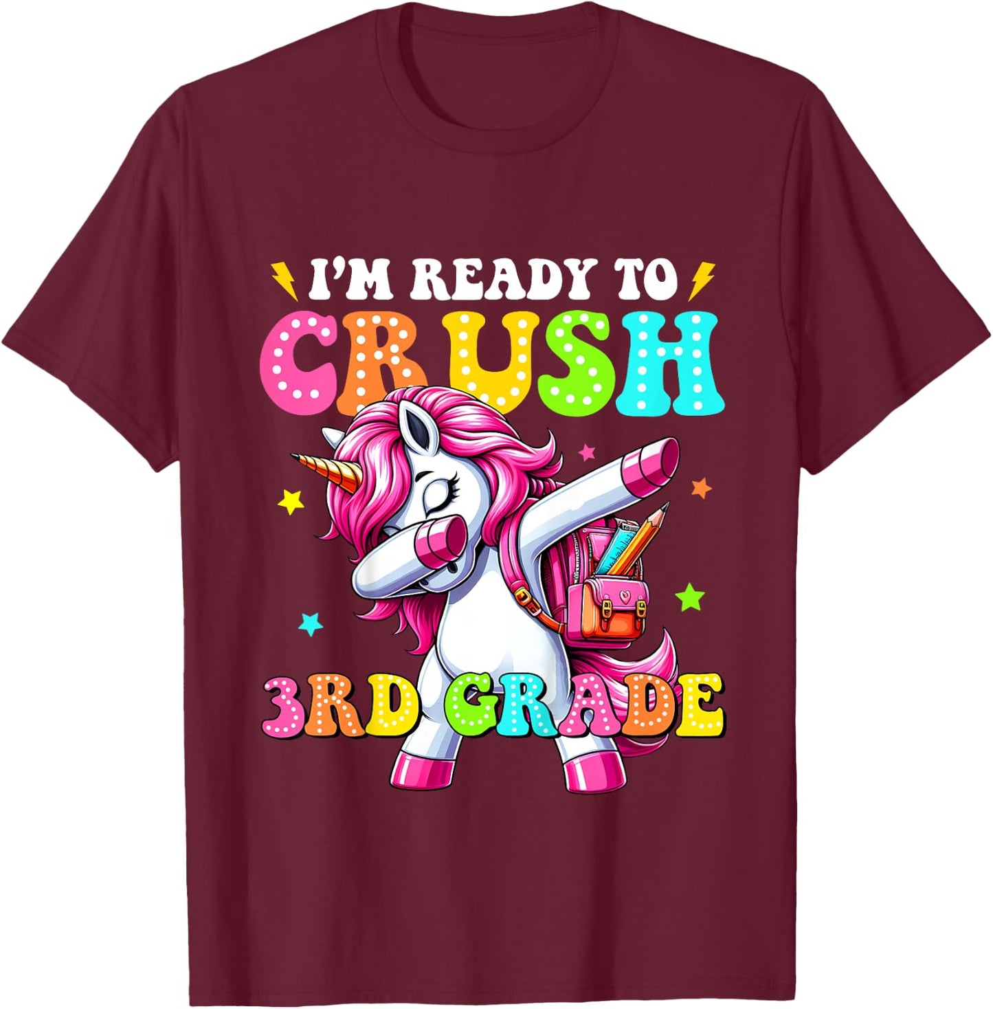 Kids Crush 3rd Grade Dabbing Unicorn Back to School Girls Kids T-Shirt - T-Shirt | Maroon