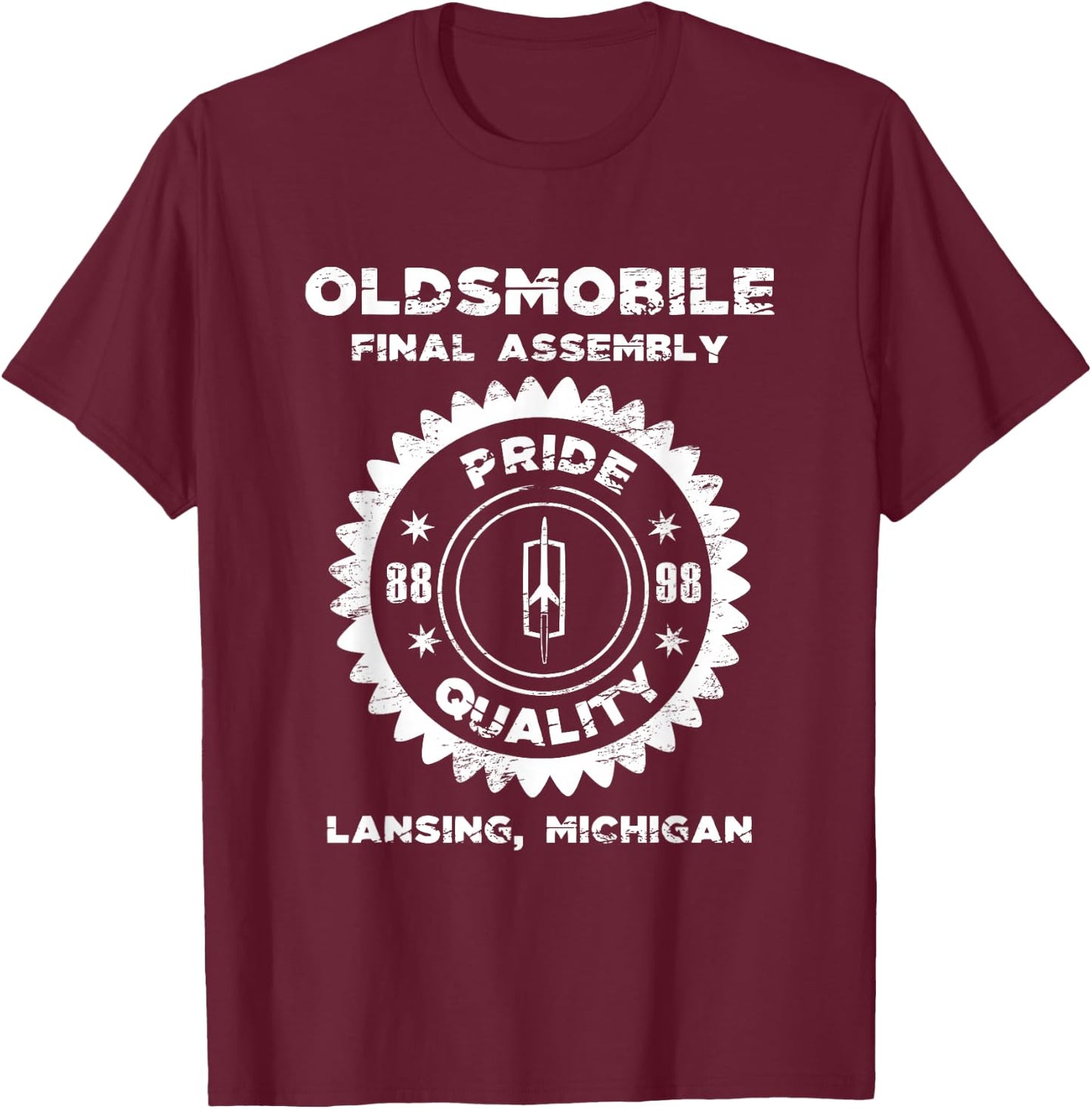 Oldsmobile Motors Final Assembly Graphic Classic Car Show T-Shirt - T-Shirt | Maroon