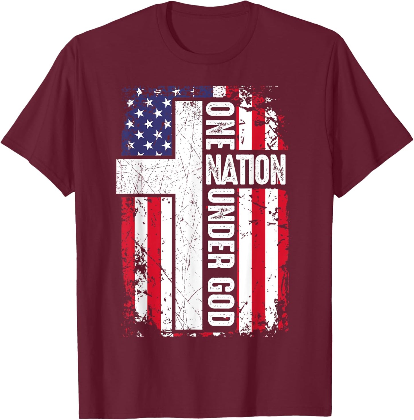One Nation Under God 4th July Shirt Christian Women Dad Men T-Shirt - T-Shirt | Maroon