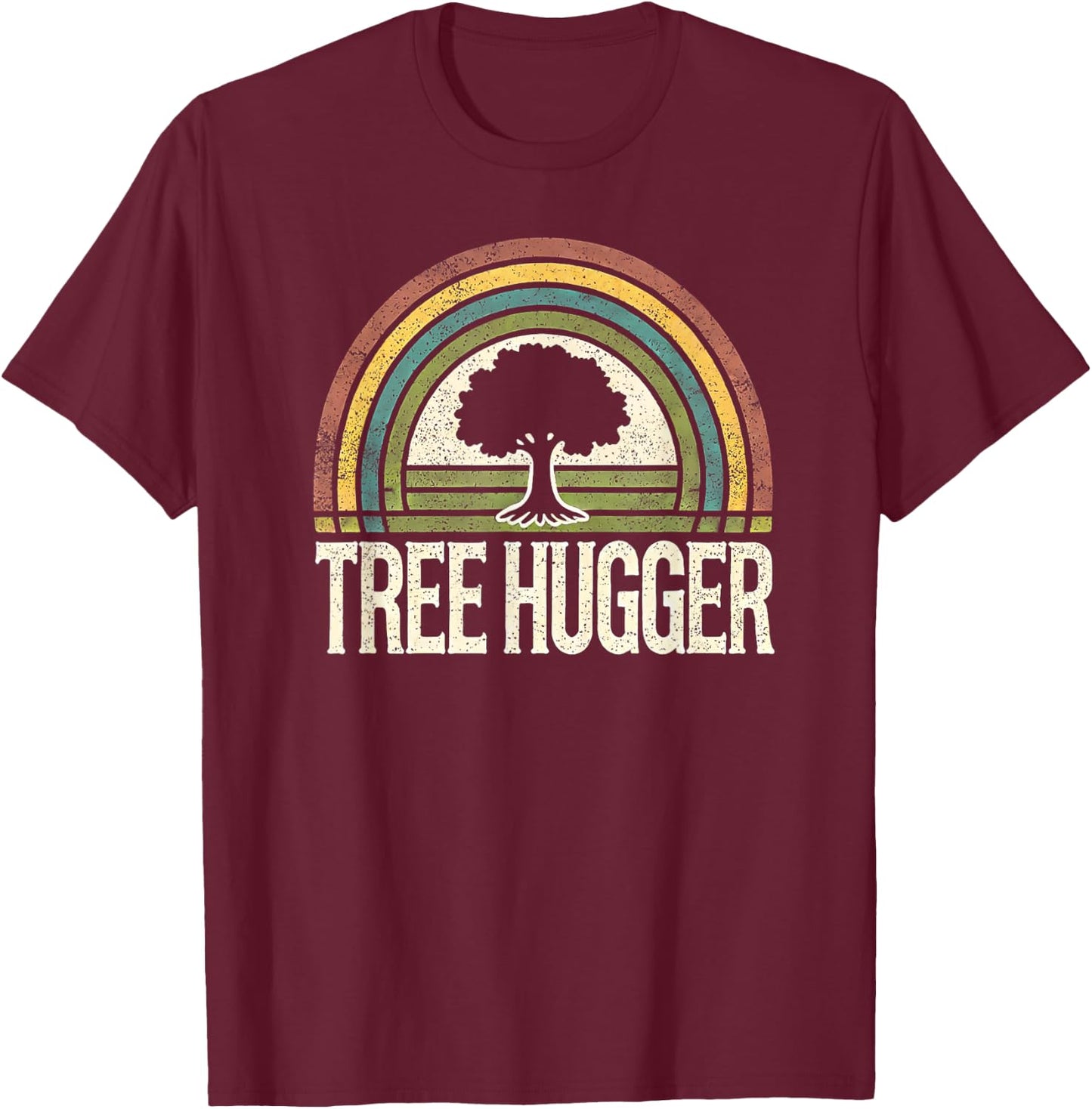 Retro Tree Hugger Design T-Shirt - T-Shirt | Maroon