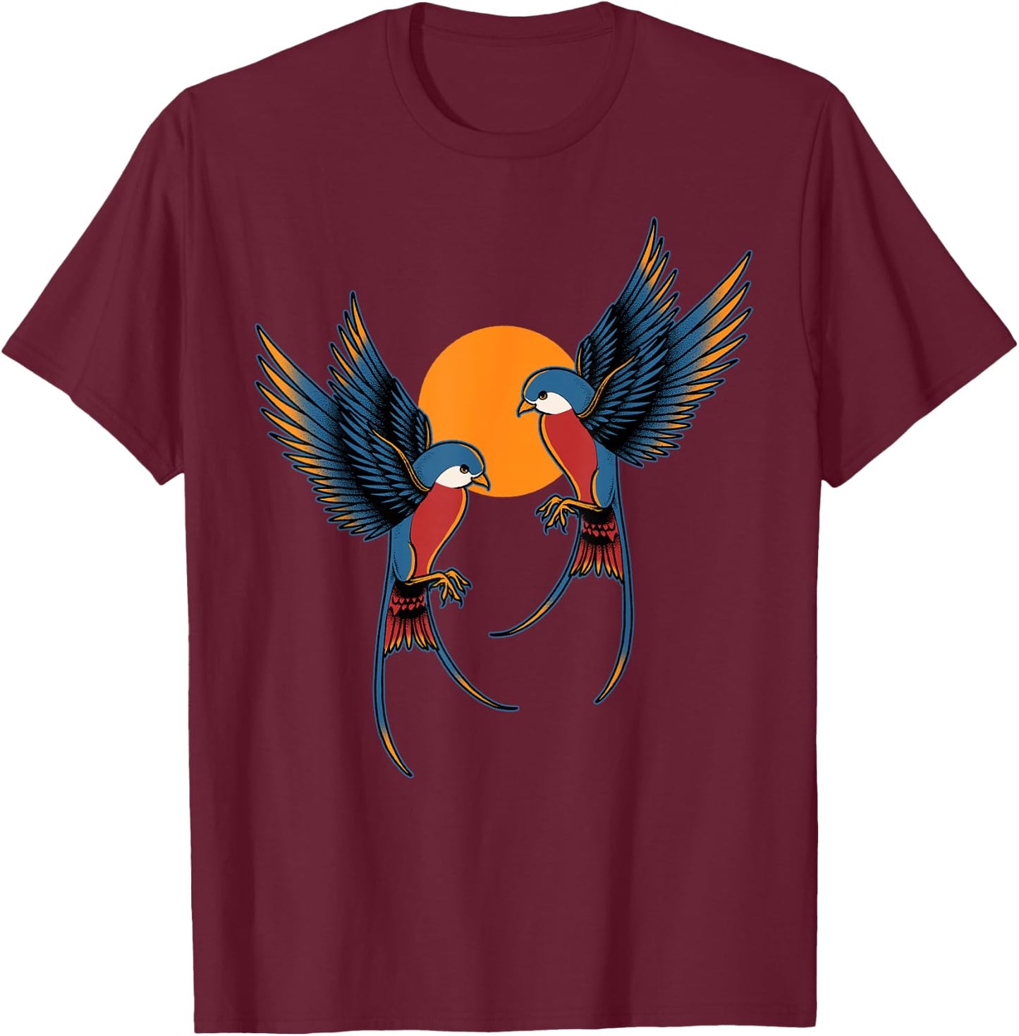 Swallows Sunset Majestic Birds Animal Lover Tattoo Birding T-Shirt - T-Shirt | Maroon