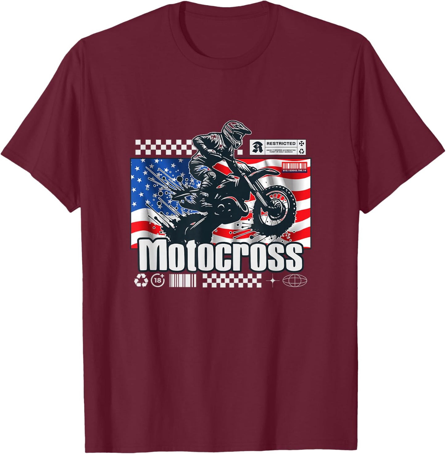 Usa themed Dirt Bike Motocross MX Supercross Graphic T-Shirt - T-Shirt | Maroon