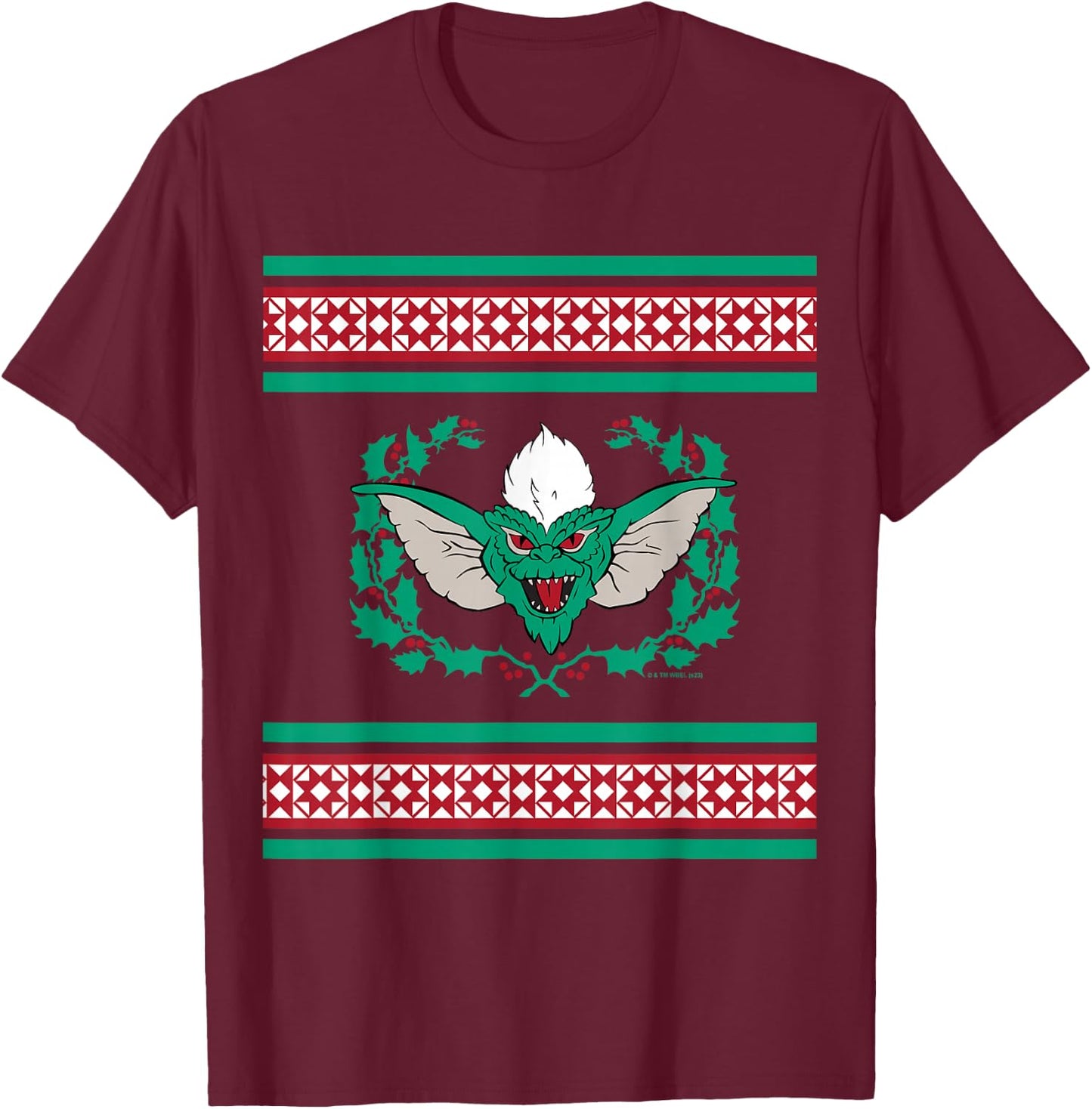 Gremlins - After Midnight Sweater Pattern T-Shirt - T-Shirt | Maroon