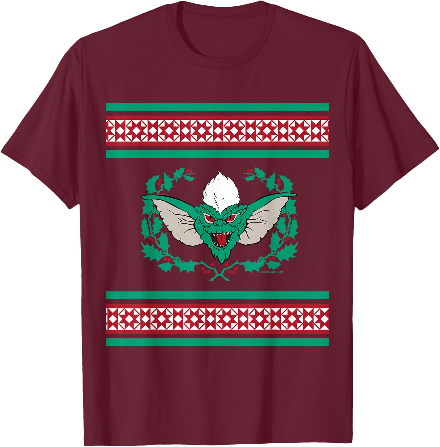 Gremlins - After Midnight Sweater Pattern T-Shirt - T-Shirt | Maroon