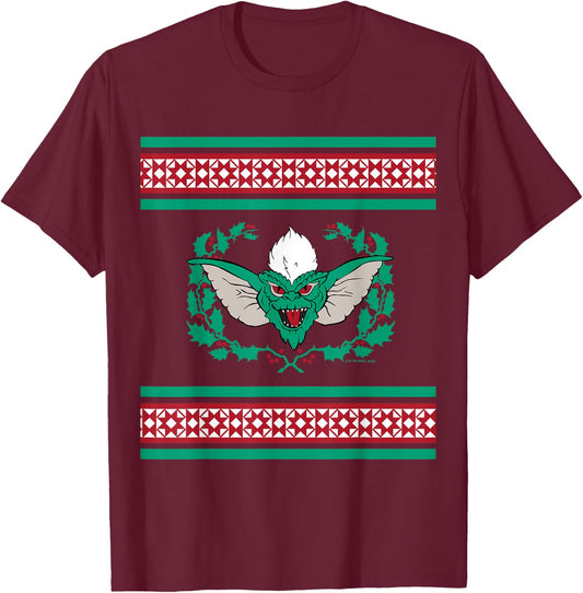 Gremlins - After Midnight Sweater Pattern T-Shirt - T-Shirt | Maroon