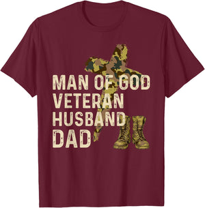 Man Of God Veteran Husband Dad Christian Jesus Camouflage T-Shirt - T-Shirt | Maroon