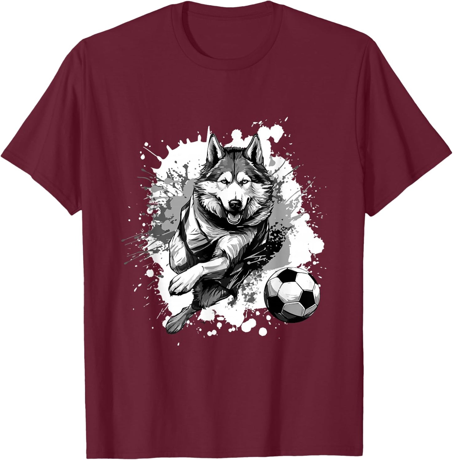 Husky Dog Playing Soccer | Sports Team T-Shirt - T-Shirt | Maroon