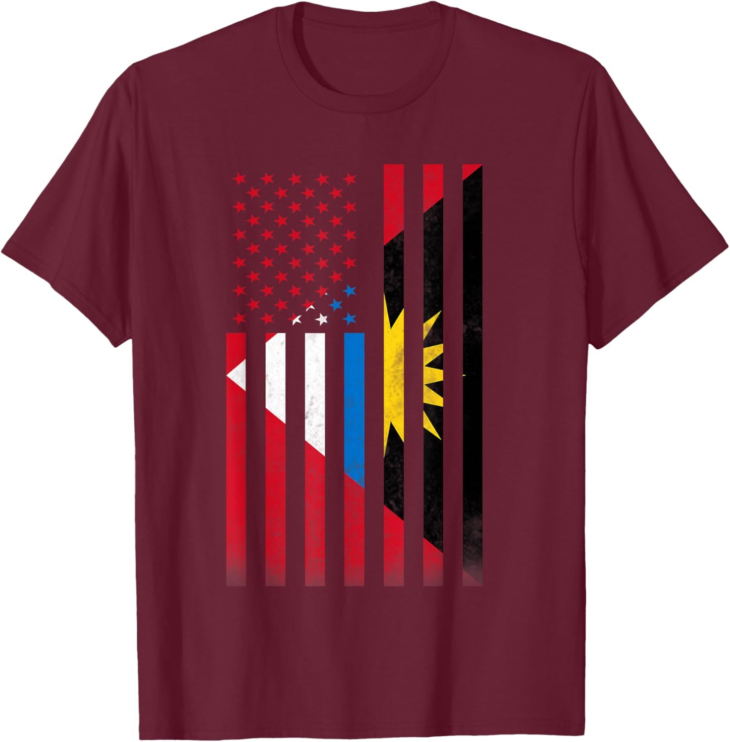 Half Antiguan & Barbudan Flag | Vintage American Inside USA T-Shirt - T-Shirt | Maroon
