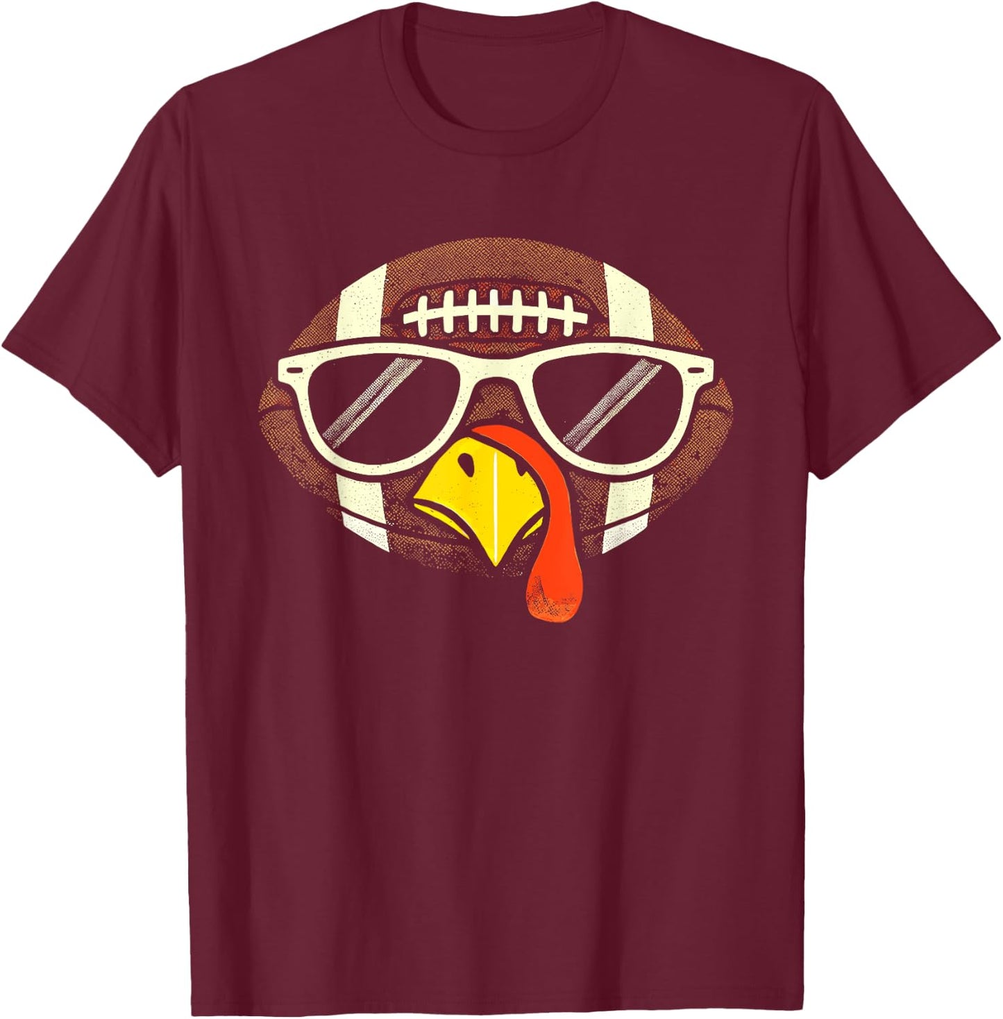 Football Turkey Face Sunglasses Thanksgiving Kid T-Shirt - T-Shirt | Maroon