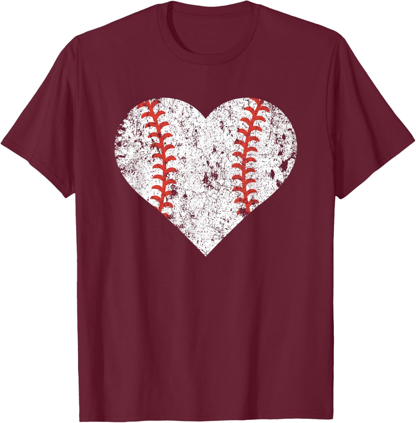 Vintage Retro Baseball Heart Baseball Lover T-Shirt - T-Shirt | Maroon