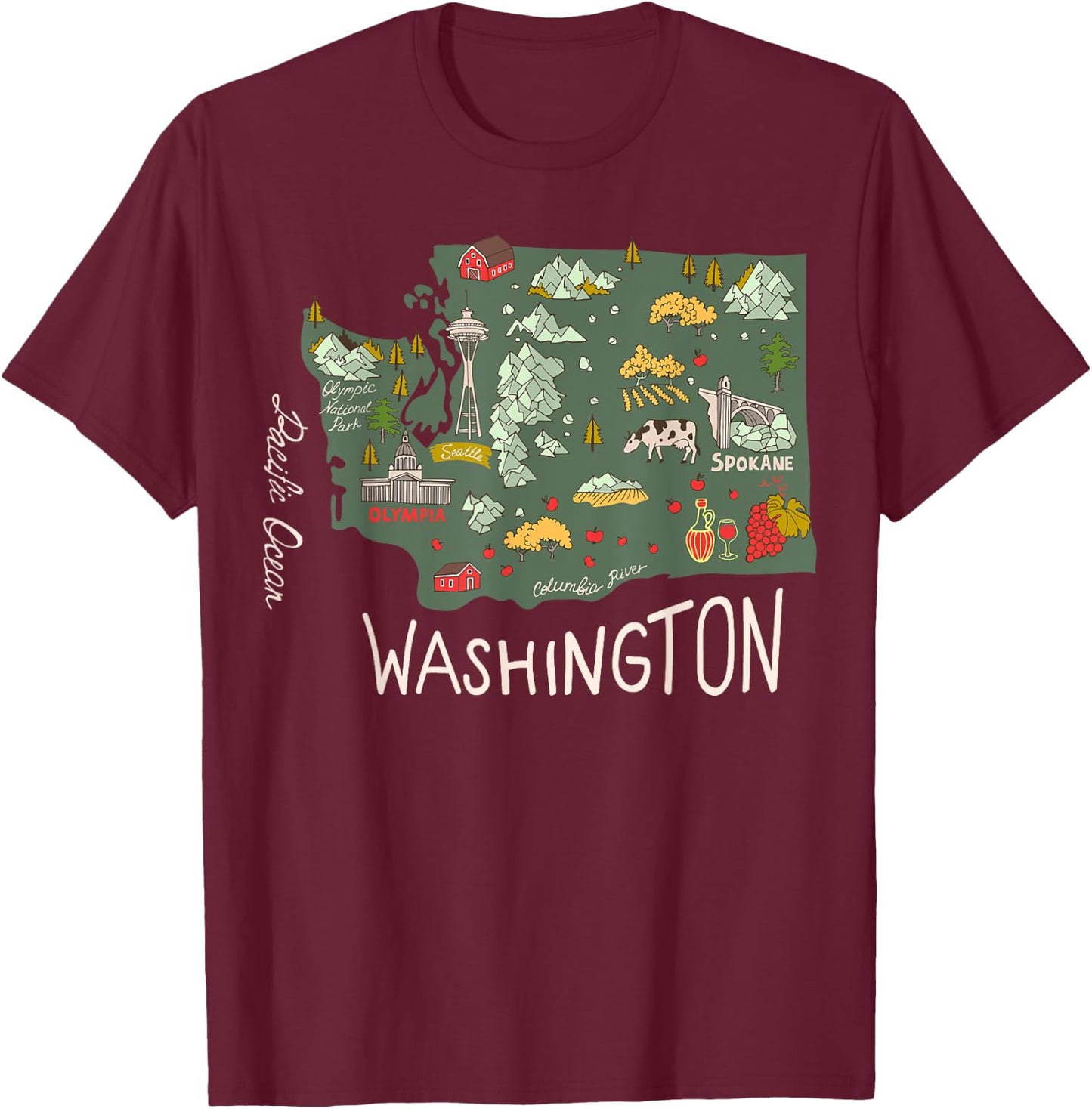 Vintage Washington Evergreen State Seattle Pacific Northwest T-Shirt - T-Shirt | Maroon