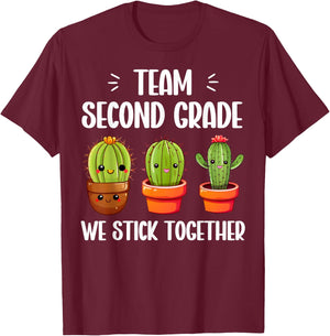 Team Second Grade We Stick Together Cute Cactus Teacher. T-Shirt - T-Shirt | Maroon