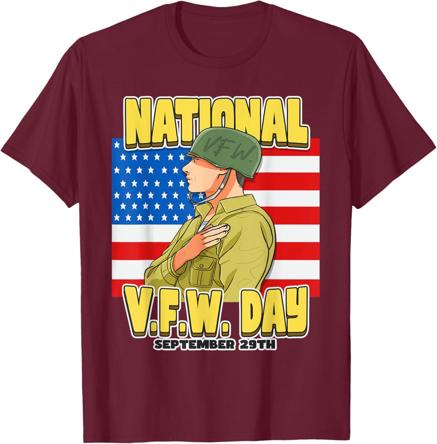 National V.F.W. Day September 29th USA flag T-Shirt - T-Shirt | Maroon