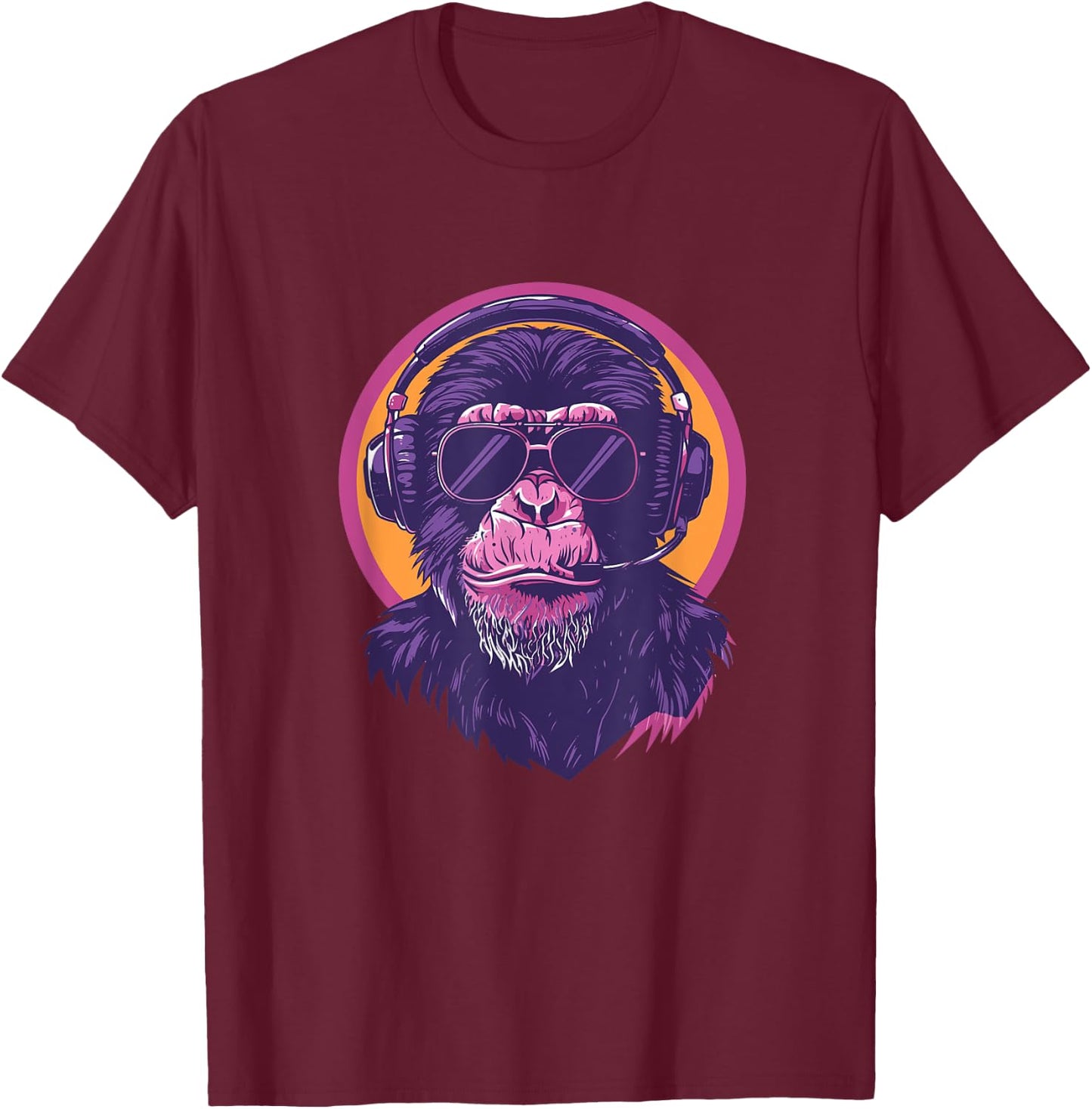 90s Retro Vaporwave Style Cool & Cute Chimp Art T-Shirt - T-Shirt | Maroon