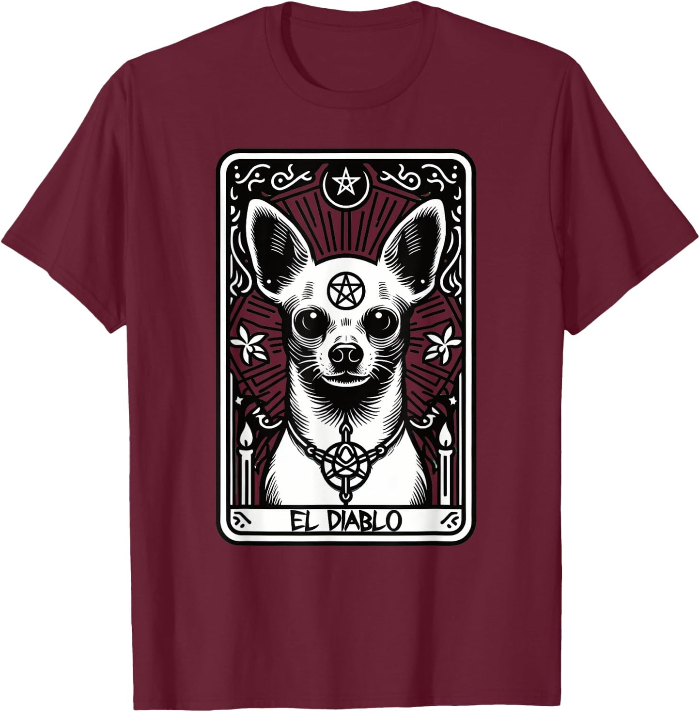 Tarot Card Dog The Devil, Satanic Goth Halloween Chihuahua Men Women T-Shirt - T-Shirt | Maroon