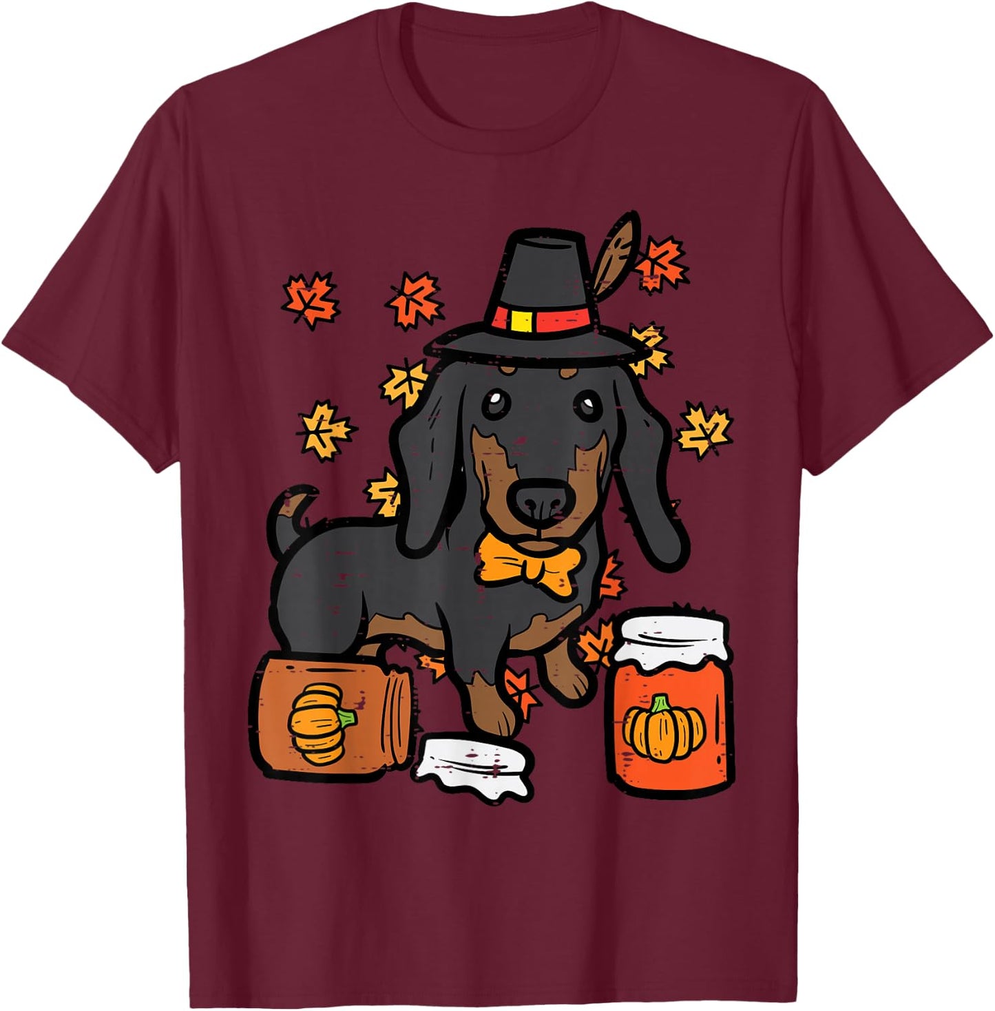 Thanksgiving Dachshund Sausage Hot Dog Autumn Men Women Kids T-Shirt - T-Shirt | Maroon