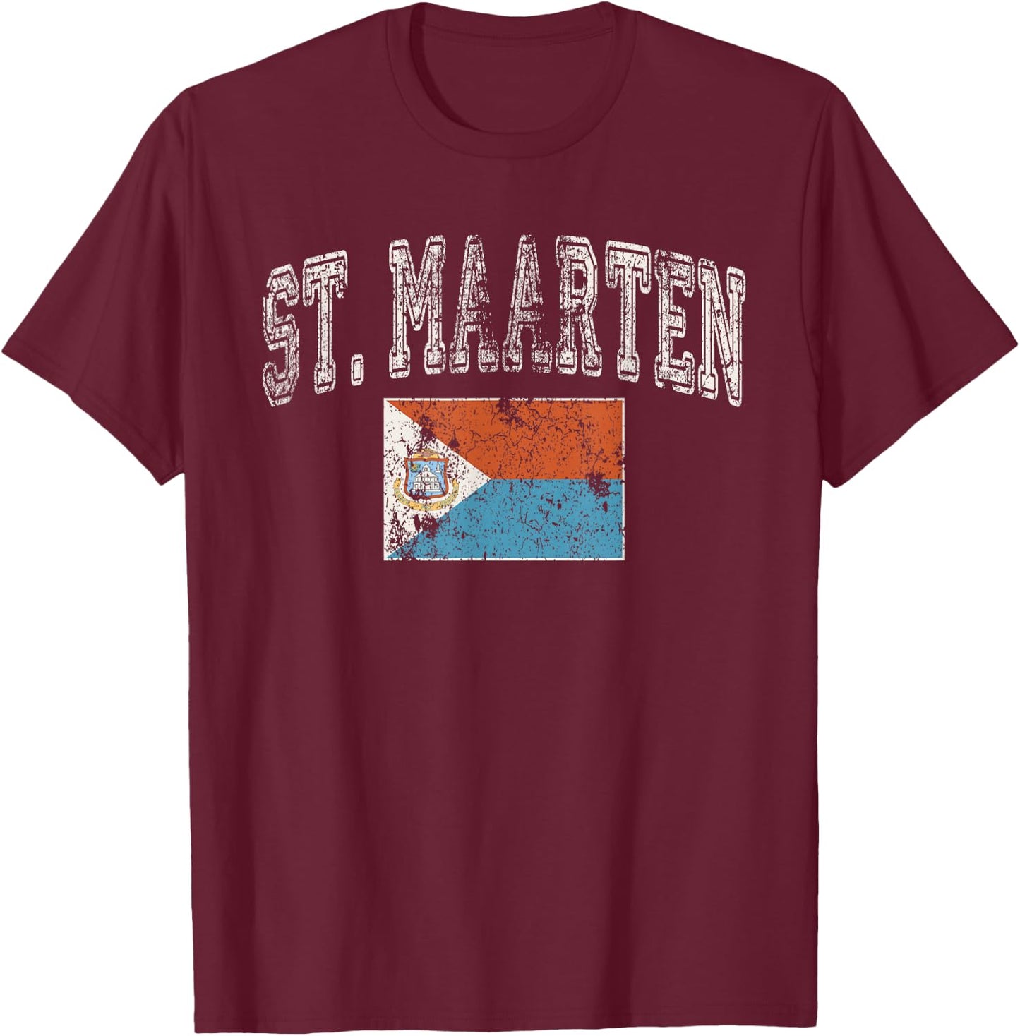 Vintage Retro Faded St Maarten Flag T-Shirt - T-Shirt | Maroon