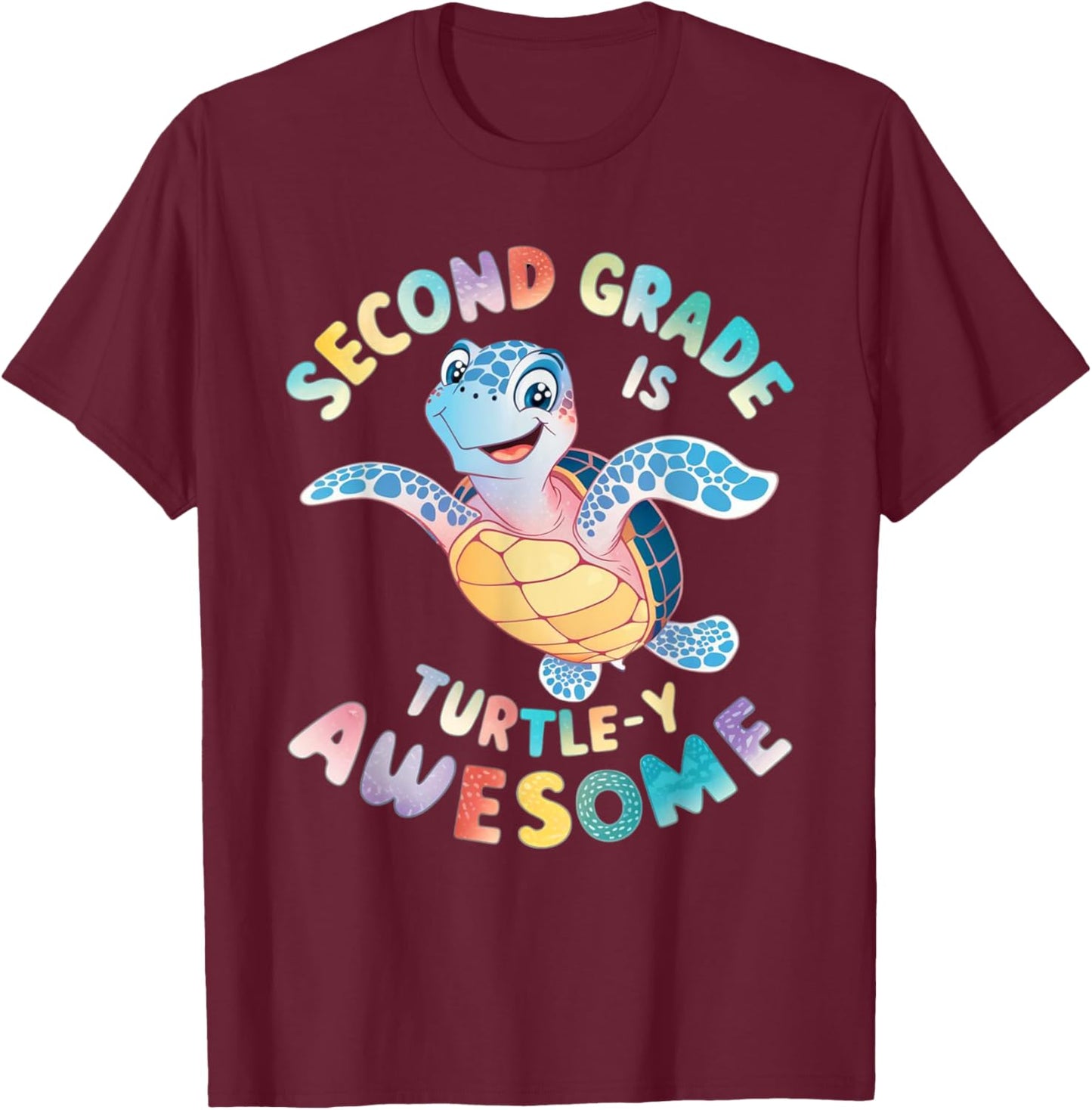 Colorful Second Grade Turtle Design T-Shirt - T-Shirt | Maroon
