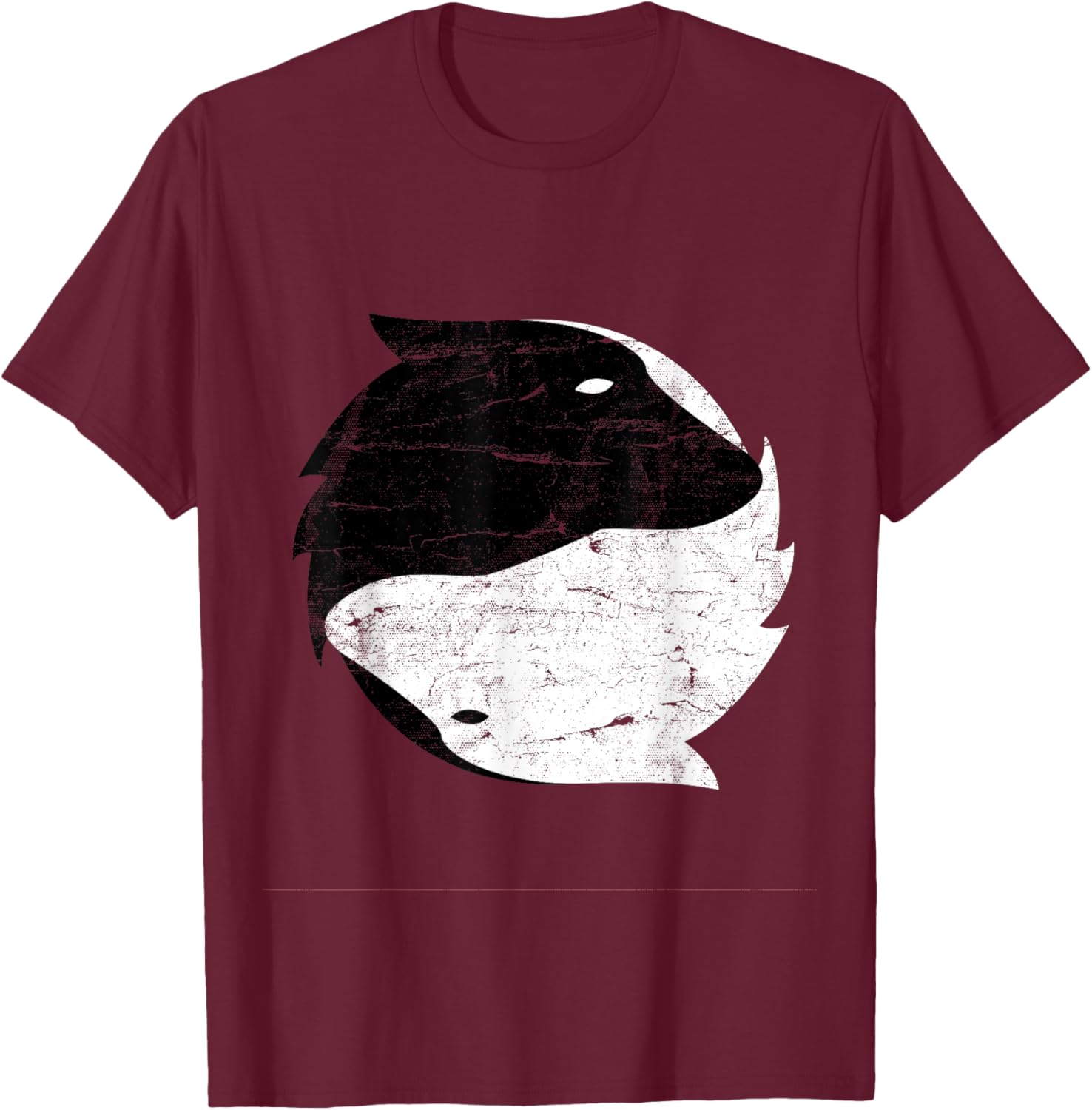 Yin Yang Wolf Shirt Gift Dog Spiritual T-Shirt - T-Shirt | Maroon