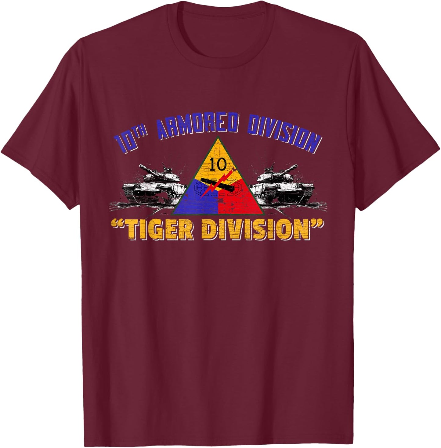 Veteran 10th Armored Division Tiger Division Vintage Gifts T-Shirt - T-Shirt | Maroon