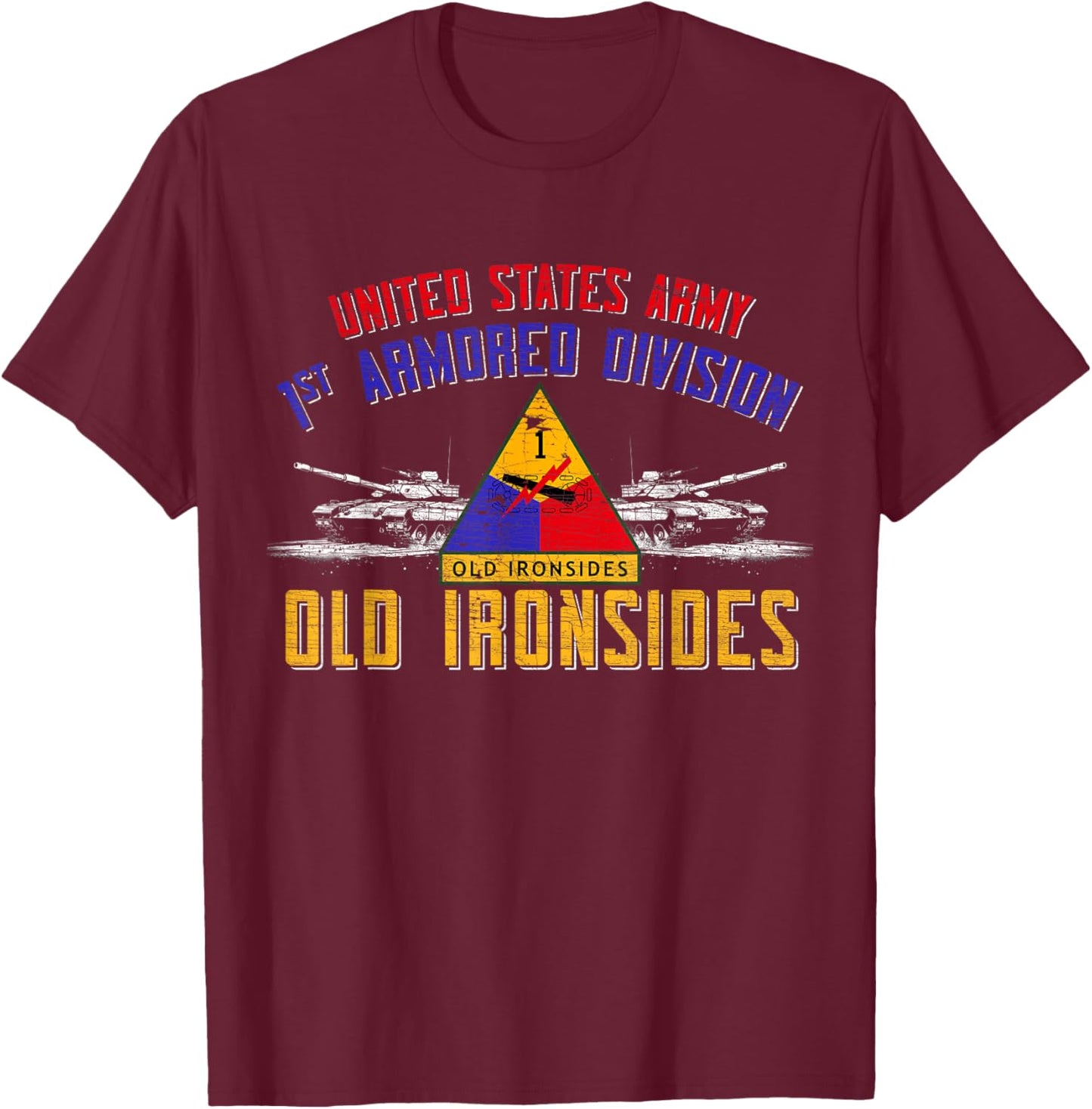1st Armored Division America's Tank Division Vintage Gifts T-Shirt - T-Shirt | Maroon