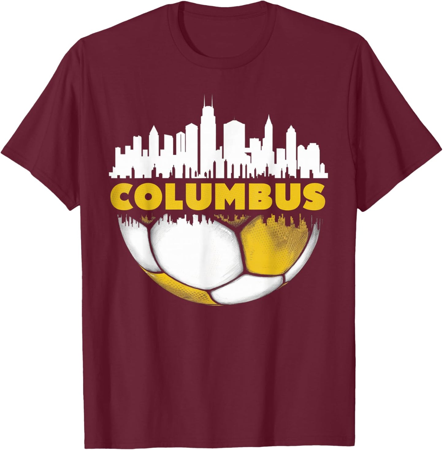 Columbus Soccer City Skyline - Gifts for Soccer Lover & Fan T-Shirt - T-Shirt | Maroon