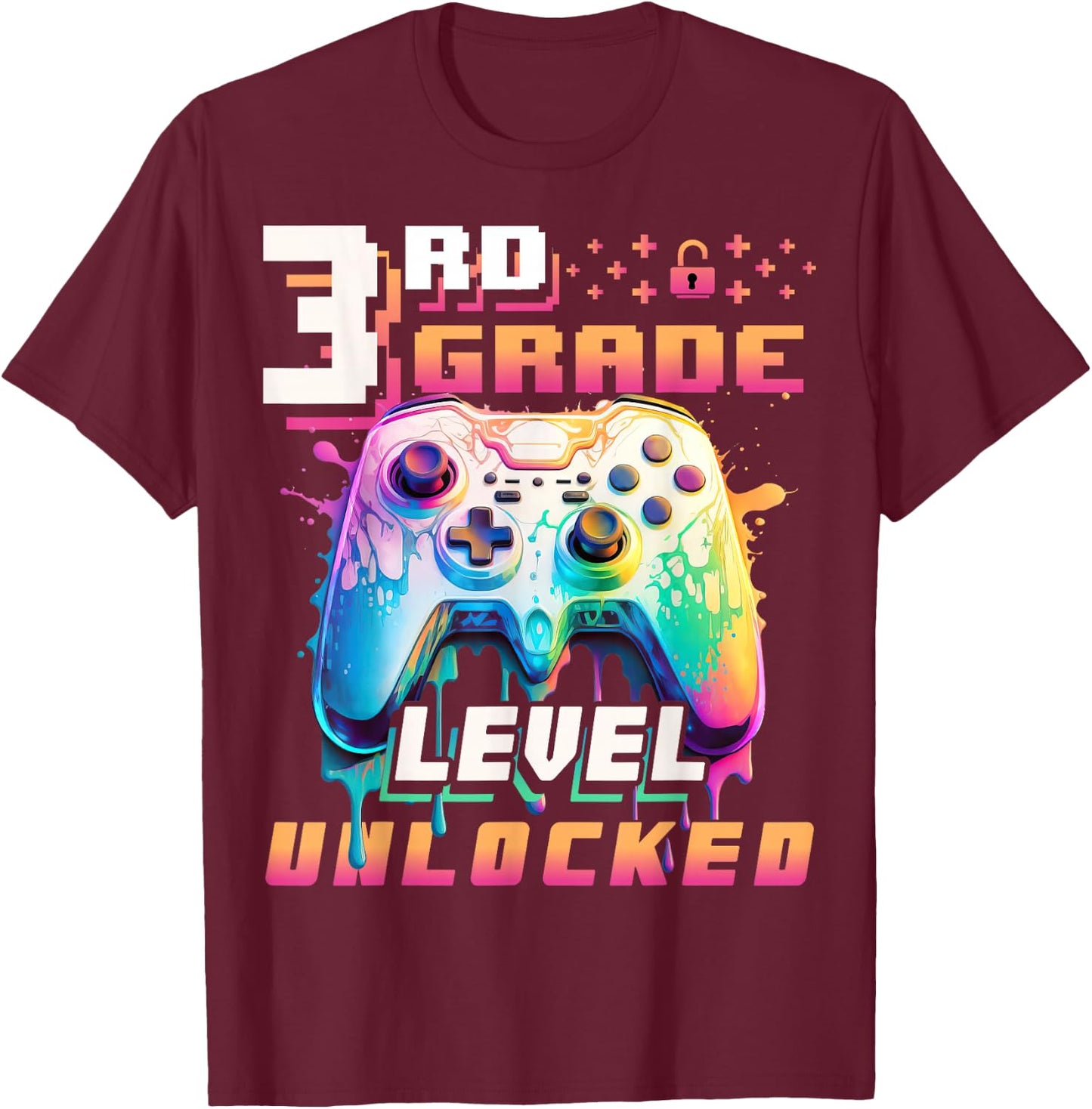 Back to School 3rd Grade Boys Gamer First Day School Level T-Shirt - T-Shirt | Maroon