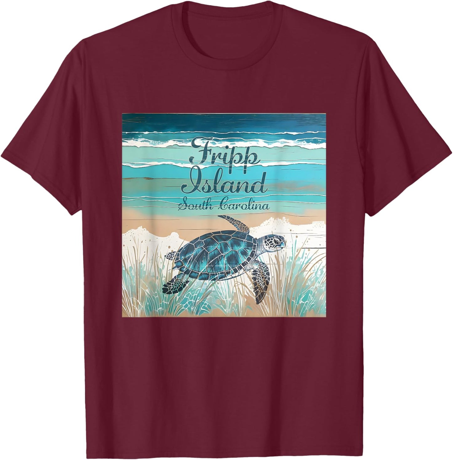 Fripp Island South Carolina Sea Turtle Beach Decor T-Shirt - T-Shirt | Maroon