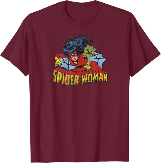 Marvel Comics Retro Distressed Spider-Woman Vintage T-Shirt - T-Shirt | Maroon