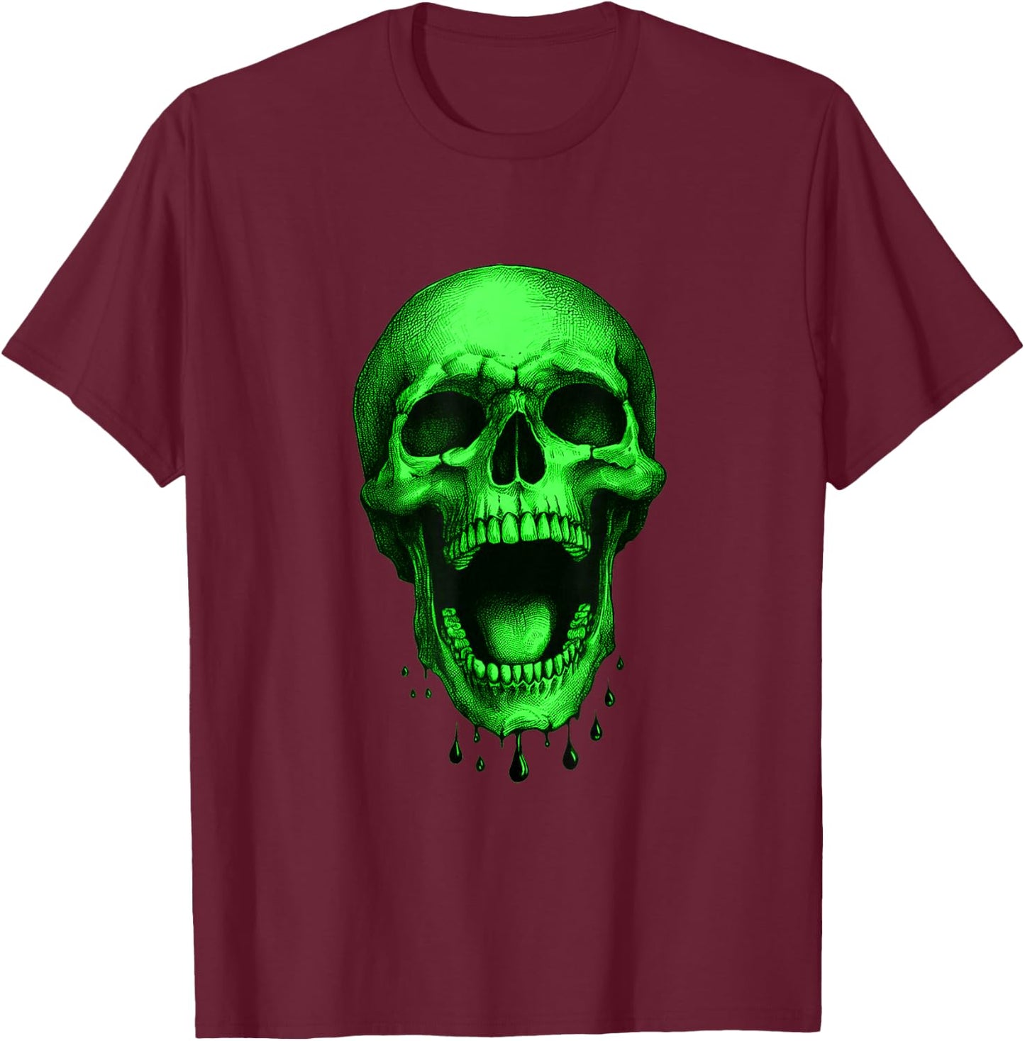 Neon Green Halloween Skull – Freaky! T-Shirt - T-Shirt | Maroon