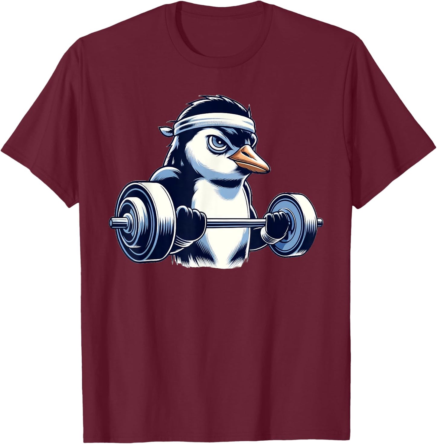 Penguin Powerlifting Weightlifting Gym Workout T-Shirt - T-Shirt | Maroon