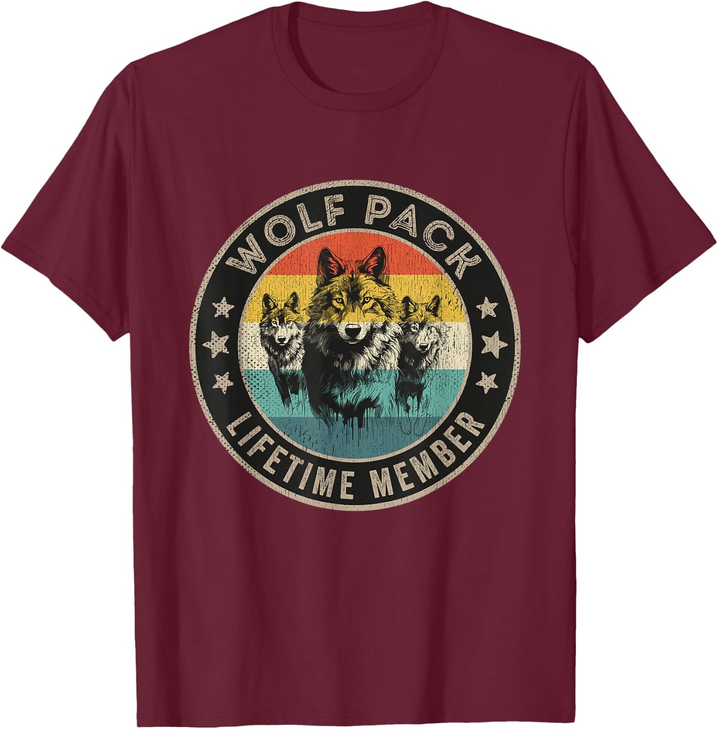 Wolf Pack Men Three Wolves Women Kids Lifetime Member T-Shirt - T-Shirt | Maroon
