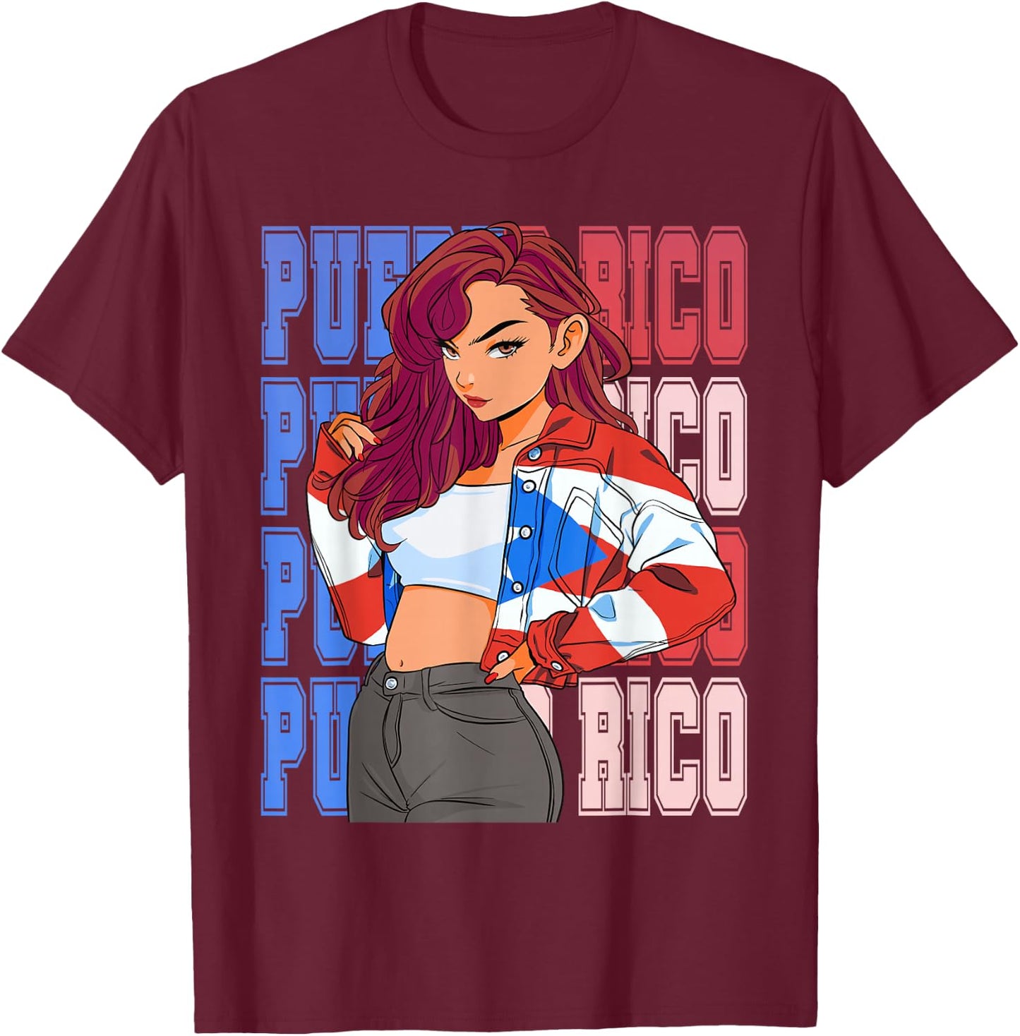 Puerto Rico Girl Boricua Rican Hispanic Heritage Month T-Shirt - T-Shirt | Maroon