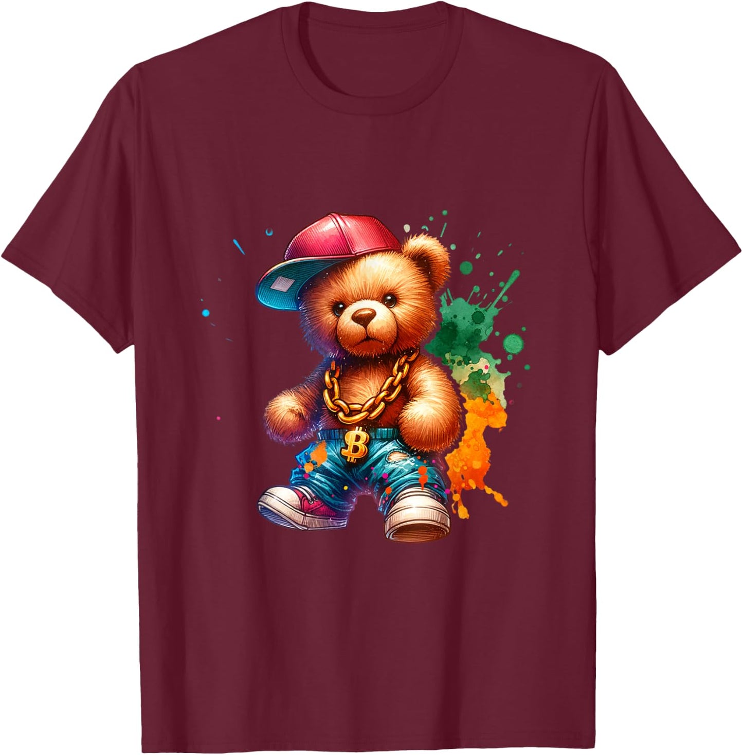 Hip Hop Bear Colourful Teddy Bear Urban Gangster Teddy Bear T-Shirt - T-Shirt | Maroon