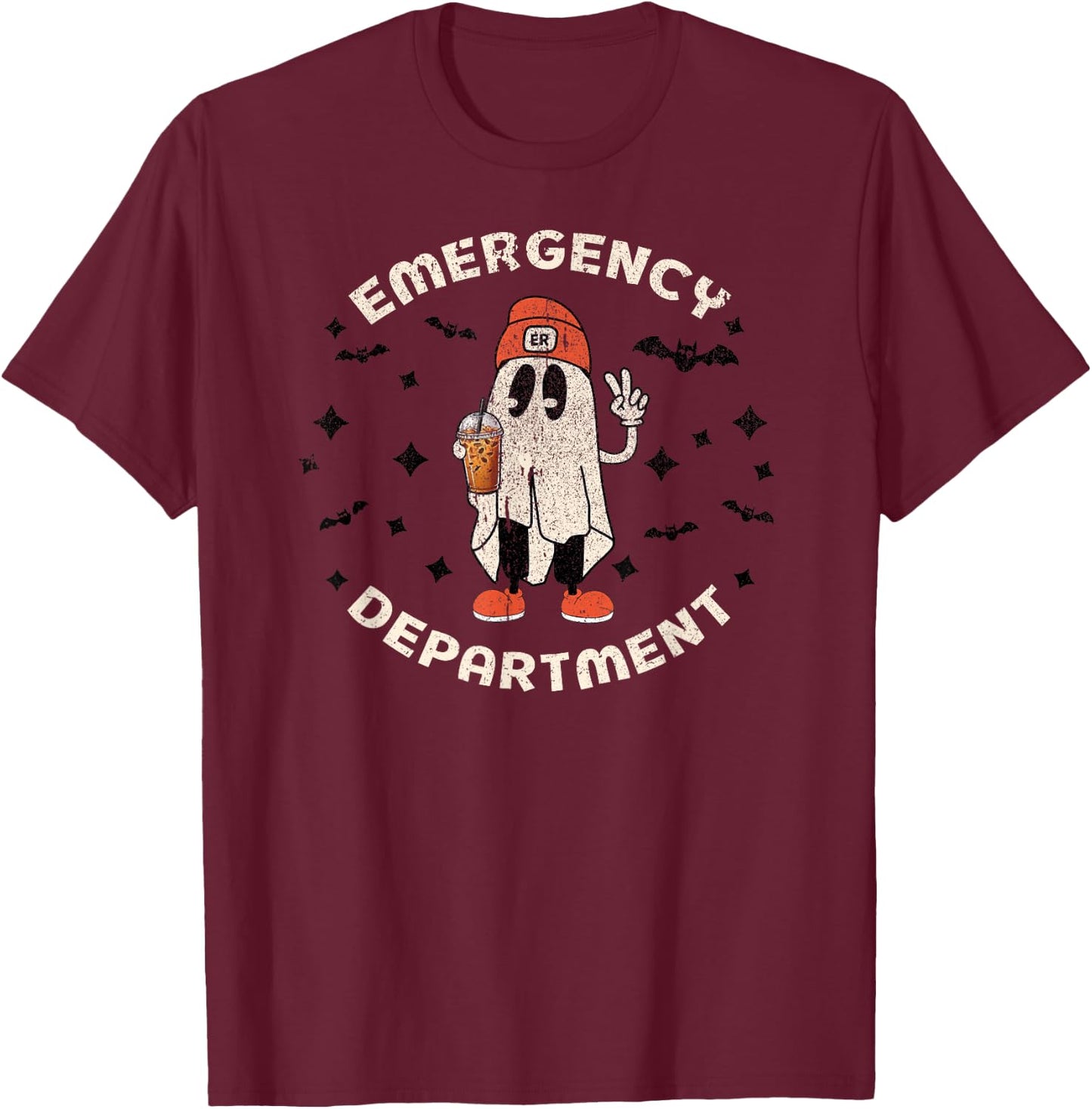 Halloween Emergency Department Ghost ER Nurse Tech ED Nurse T-Shirt - T-Shirt | Maroon