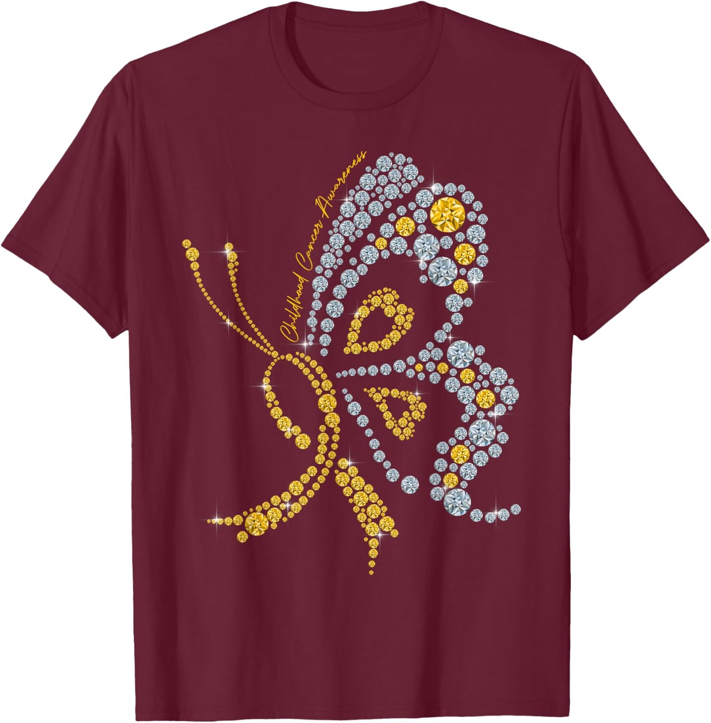 Childhood Cancer Awareness Gold Butterfly Warrior Supporter T-Shirt - T-Shirt | Maroon