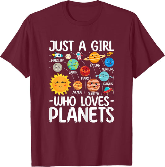 Just A Girl Who Loves Planet Solar Star System Science Space T-Shirt - T-Shirt | Maroon