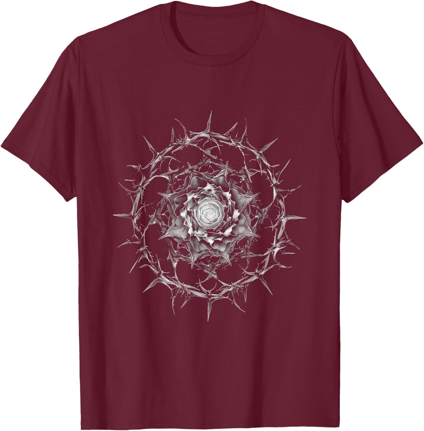 Rose Aesthetic Abstract Thorn Patterns Geometric T-Shirt - T-Shirt | Maroon