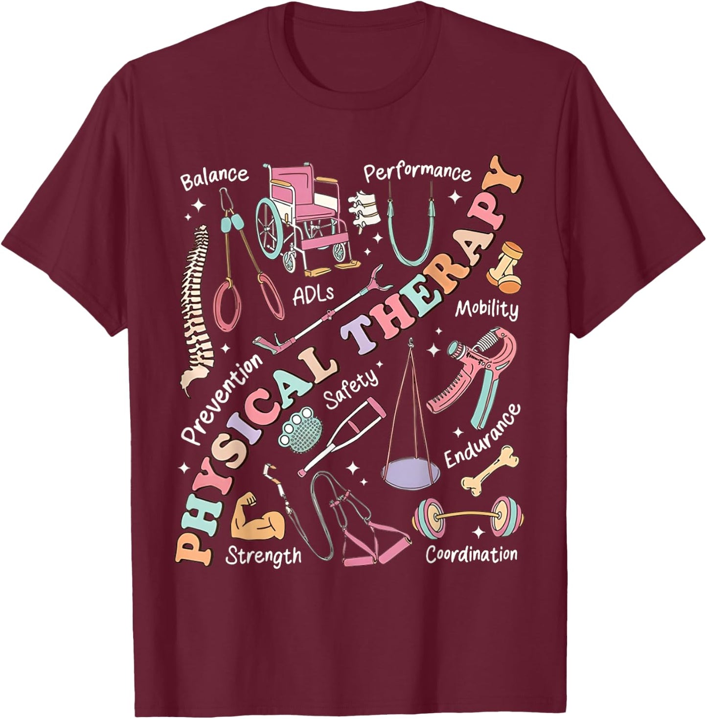 Retro Groovy Physical Therapy PT Exercise DPT Therapist PTA T-Shirt - T-Shirt | Maroon
