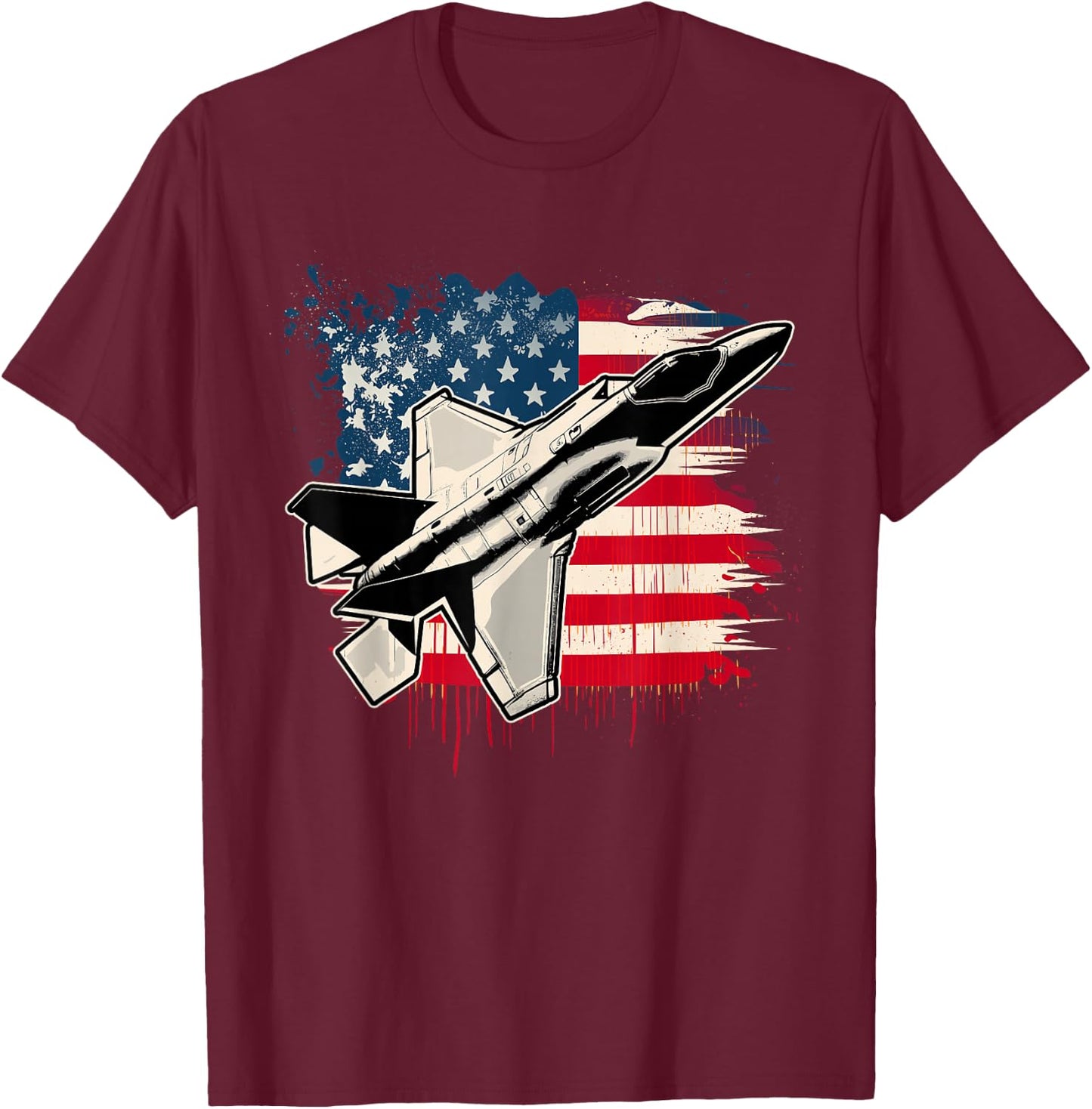 USA Fighter Jet F-35 4th of July Men Women Kids Patriotic T-Shirt - T-Shirt | Maroon