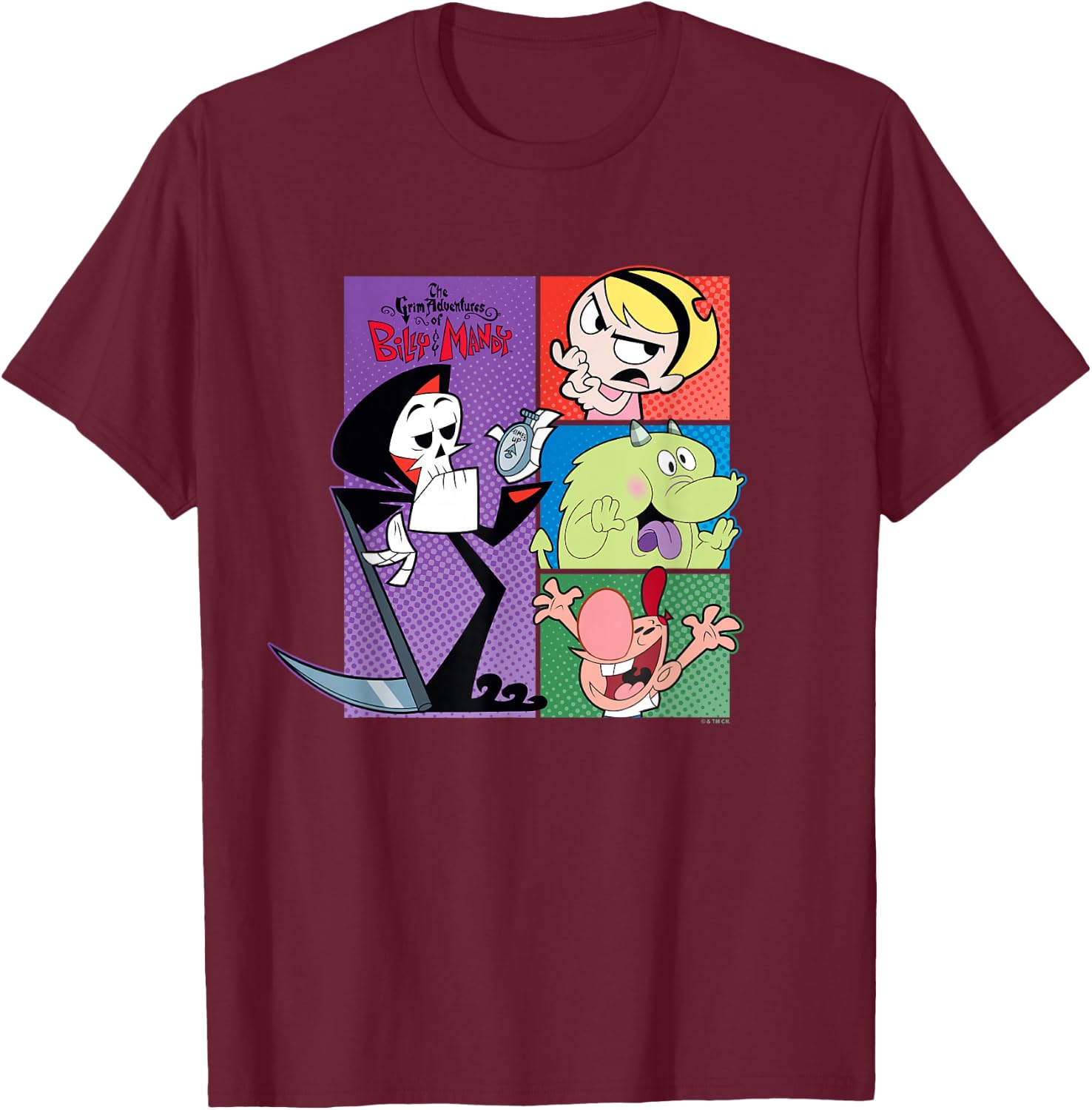 The Grim Adventures of Billy and Mandy Big Chest Panels T-Shirt - T-Shirt | Maroon