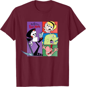 The Grim Adventures of Billy and Mandy Big Chest Panels T-Shirt - T-Shirt | Maroon