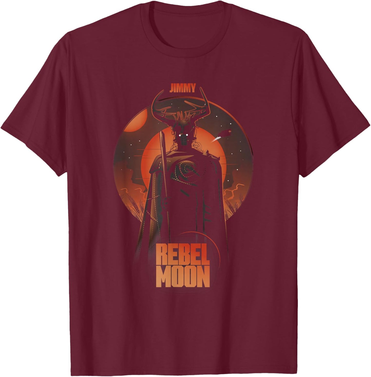 Rebel Moon Red Galactic Jimmy Celestial Silhouette Poster T-Shirt - T-Shirt | Maroon