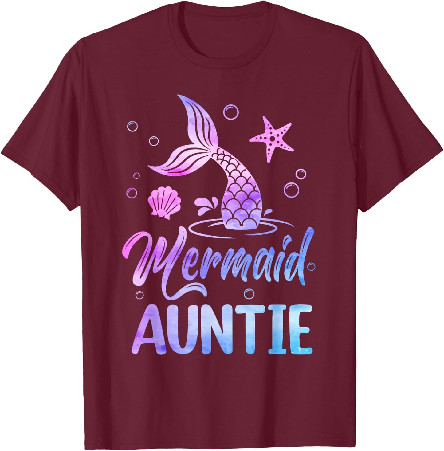 Mermaid Auntie Tail Matching Mermaid Squad Birthday Party T-Shirt - T-Shirt | Maroon