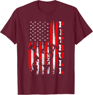 Proud American Pitbull Terrier Flag Funny Dog Dad Mom Gifts Men Women T-Shirt - T-Shirt | Maroon