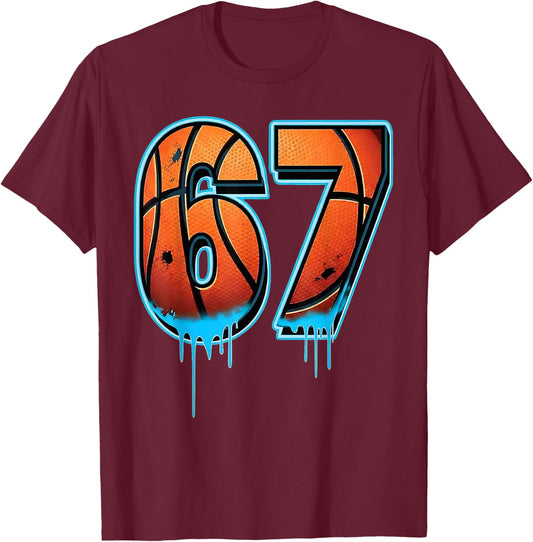 Basketball 67 Six Seven Funny 6 7 Gen Alpha Meme Drip T-Shirt - T-Shirt | Maroon