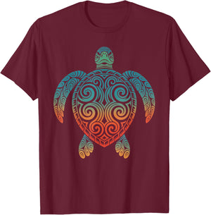 Tribal Tattoo Hawaiian Maori Sun Sea Turtle T-Shirt - T-Shirt | Maroon