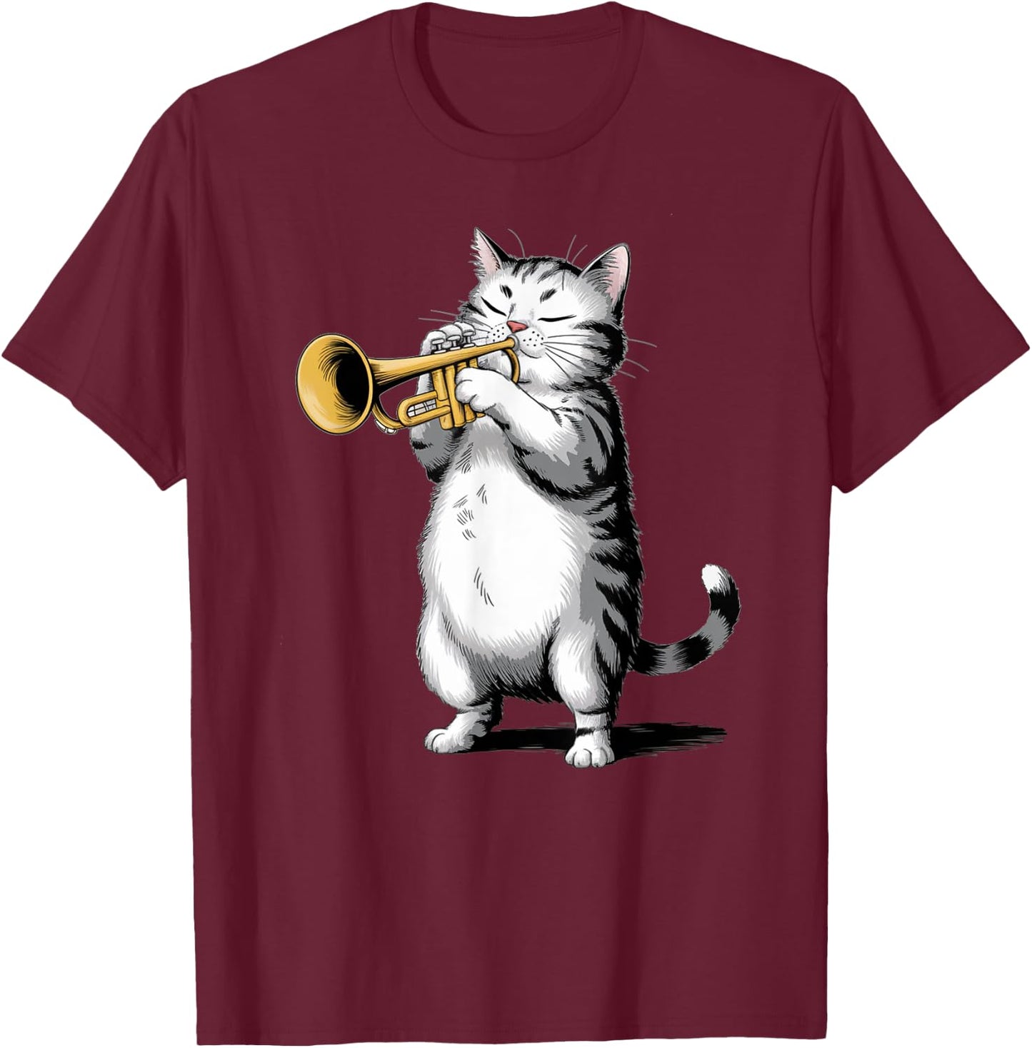 Cute Fat Cat Playing Trumpet Women Kids T-Shirt - T-Shirt | Maroon