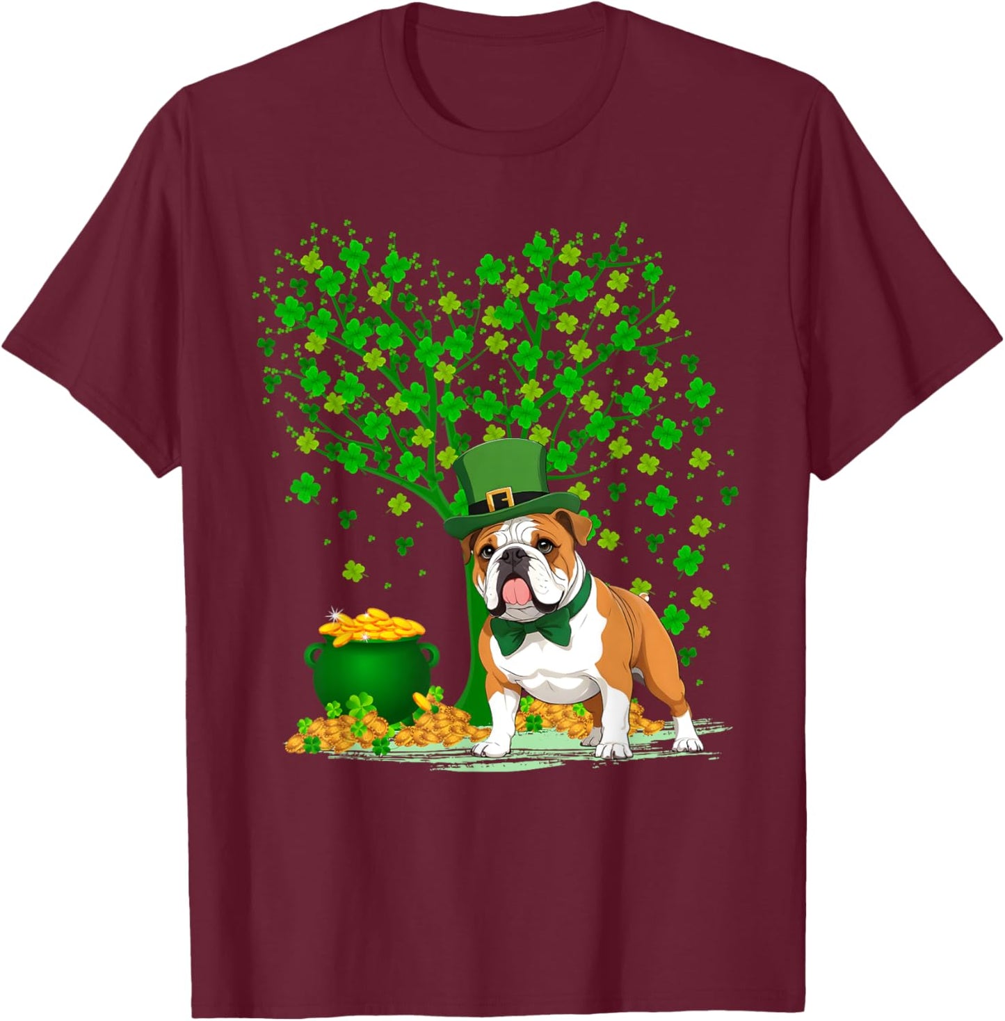 Shamrock Tree Leprechaun Hat English Bulldog St Patricks Day Women Kids T-Shirt - T-Shirt | Maroon